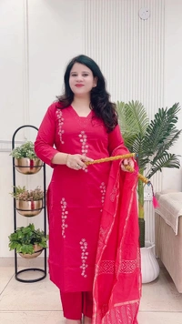 Cherry 3-Piece Straight Suit Cotton with Chanderi dupatta D.No.-109 - 46, Cherry