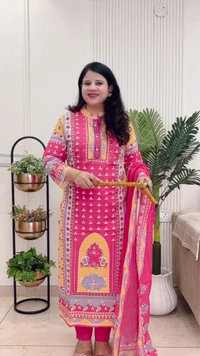 Multicolor 3-Piece Straight Suit Cotton D.No.-110 - 44, Multicolor