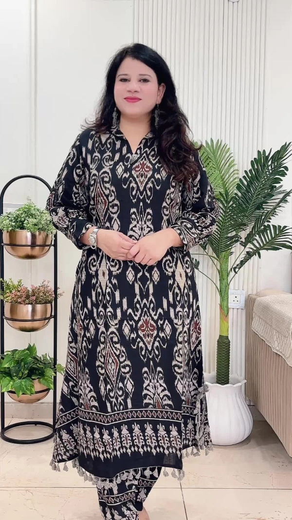 Black 2-Piece Linen 2 Pcs suit D.No.-113 - 44, Black