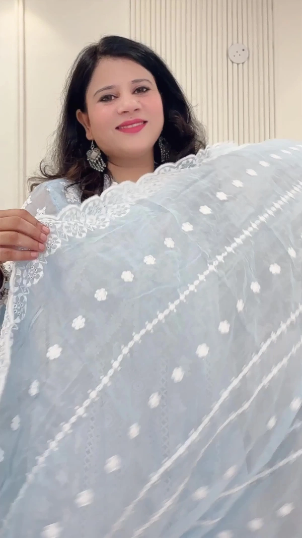 Sky Blue 3-Piece Anarkali Mal-Chanderi D.No.-115 - 40, Sky Blue