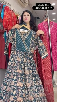 Blue 3-Piece Anarkali Cambric Cotton Embroidered with Mal-Cotton dupatta D.No.-616 - 44, Blue