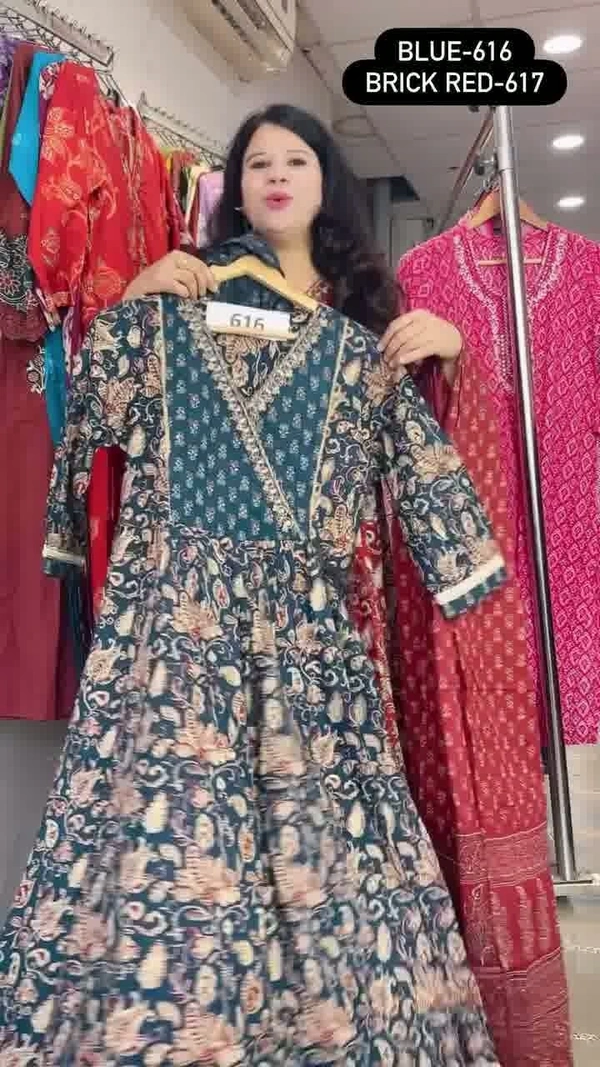 Blue 3-Piece Anarkali Cambric Cotton Embroidered with Mal-Cotton dupatta D.No.-616 - 44, Blue