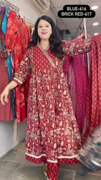 Maroon 3-Piece Anarkali Cambric Cotton Embroidered with Mal-Cotton dupatta D.No.-617 - 38, Maroon