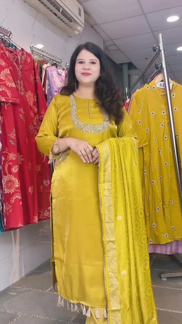 Mustard 3-Piece Straight Imported Shimmer with nan dupatta D.No.-619 - 46, Mustard