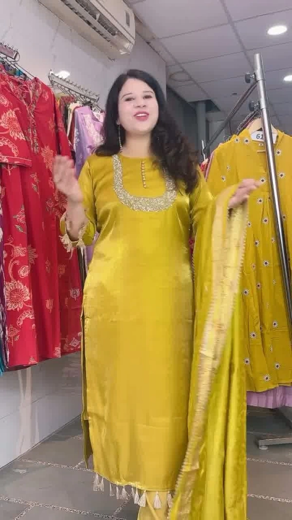 Mustard 3-Piece Straight Imported Shimmer with nan dupatta D.No.-619 - 46, Mustard