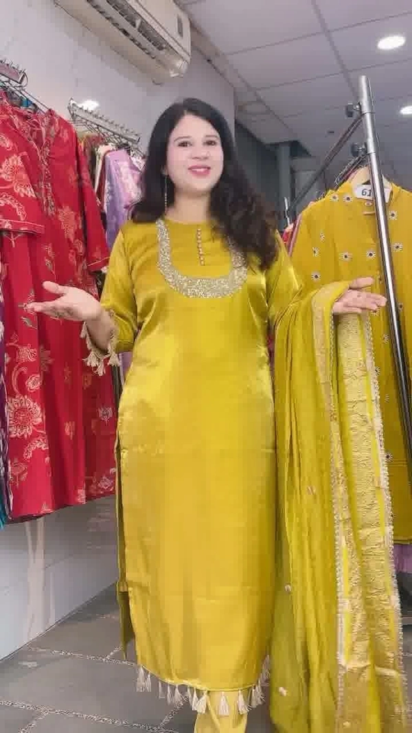 Mustard 3-Piece Straight Imported Shimmer with nan dupatta D.No.-619 - 46, Mustard