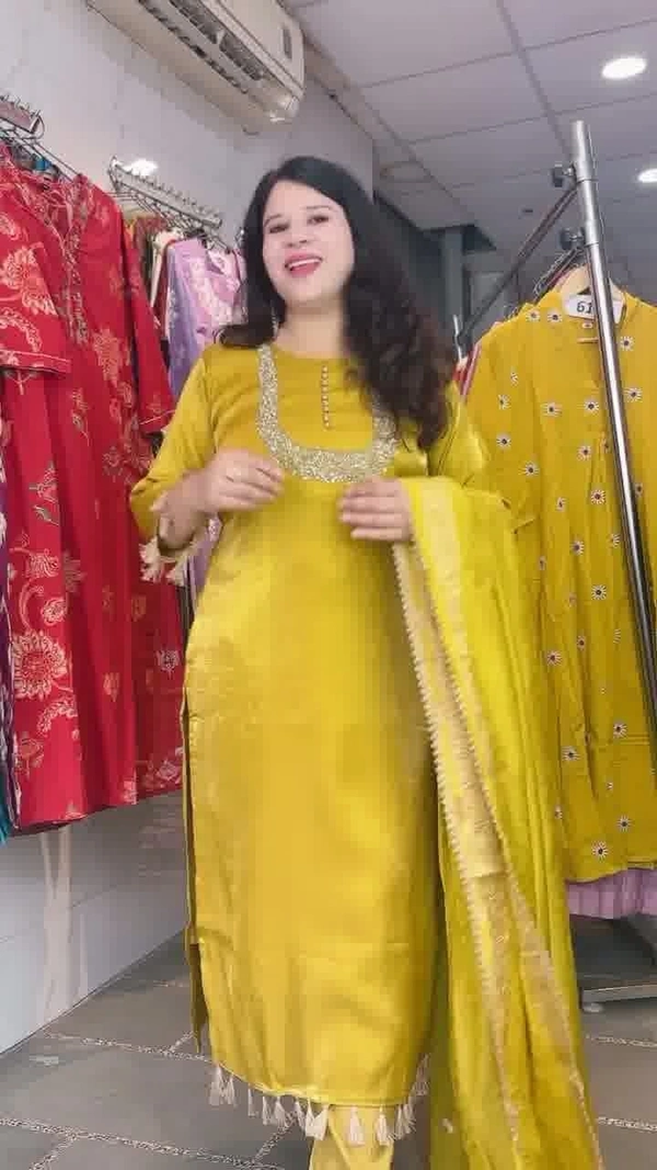 Mustard 3-Piece Straight Imported Shimmer with nan dupatta D.No.-619 - 46, Mustard