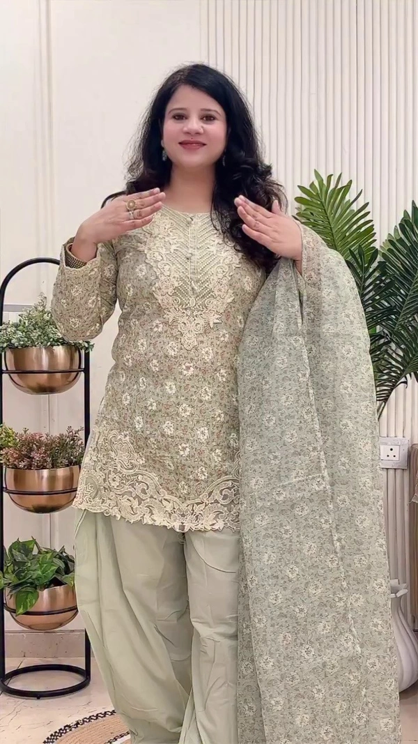 Pista Green 3-Piece Straight Suit Cotton with Kota Doriya dupatta D.No.-632 - 38, Pista Green