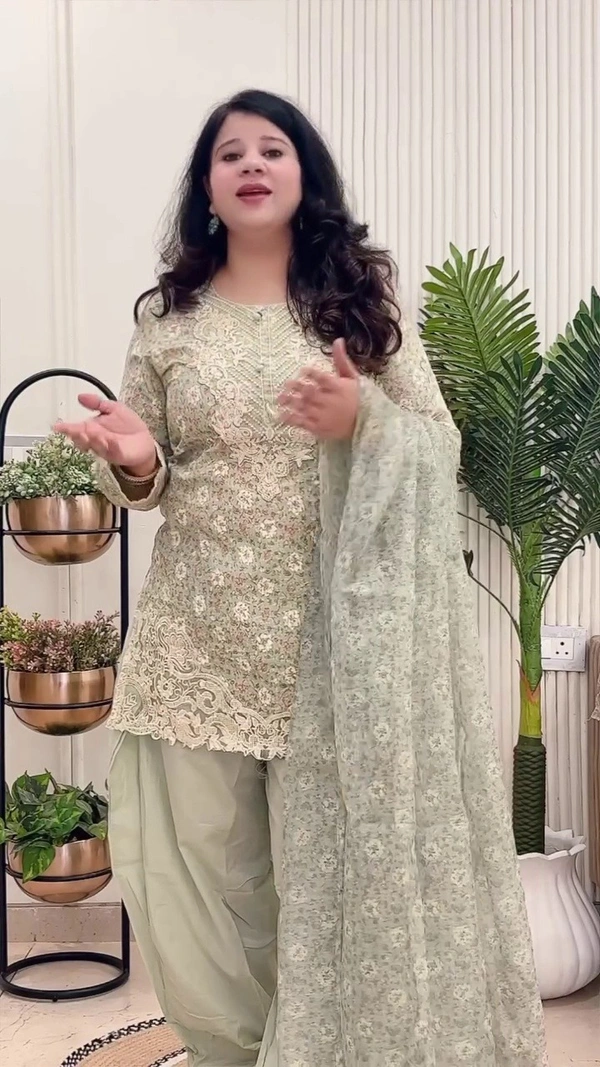 Pista Green 3-Piece Straight Suit Cotton with Kota Doriya dupatta D.No.-632 - 38, Pista Green