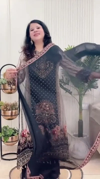 Black 3-Piece Suit Crape with Chiffon dupatta D.No.-633 - 38, Black