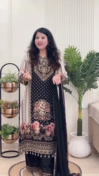 Black 3-Piece Suit Crape with Chiffon dupatta D.No.-633 - 38, Black