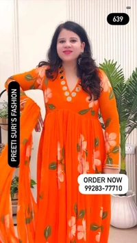 Orange 3-Piece Anarkali Chiffon D.No.-639 - 38, Orange