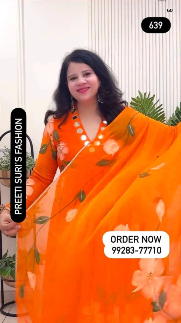 Orange 3-Piece Anarkali Chiffon D.No.-639 - 38, Orange