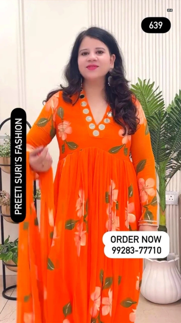 Orange 3-Piece Anarkali Chiffon D.No.-639 - 38, Orange