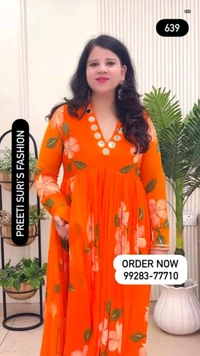 Orange 3-Piece Anarkali Chiffon D.No.-639 - 38, Orange