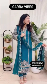 Peacock Blue 3-Piece Straight Suit Chinon D.No.-676 - 38, Peacock Blue