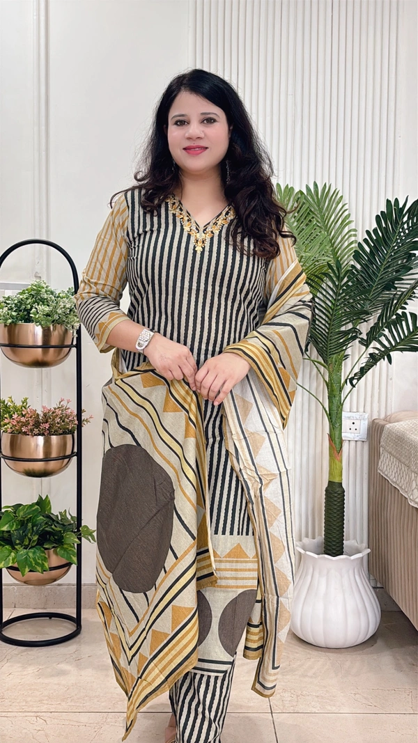 Beige 3-Piece Straight Suit Cotton Printed D.No.-116 - 42, Beige