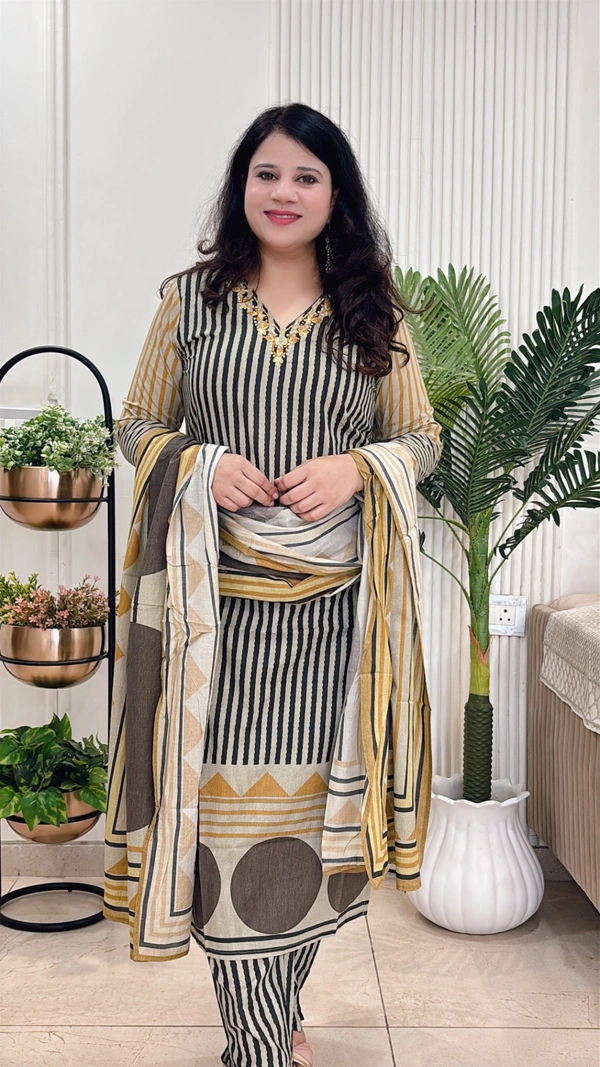 Beige 3-Piece Straight Suit Cotton Printed D.No.-116 - 42, Beige
