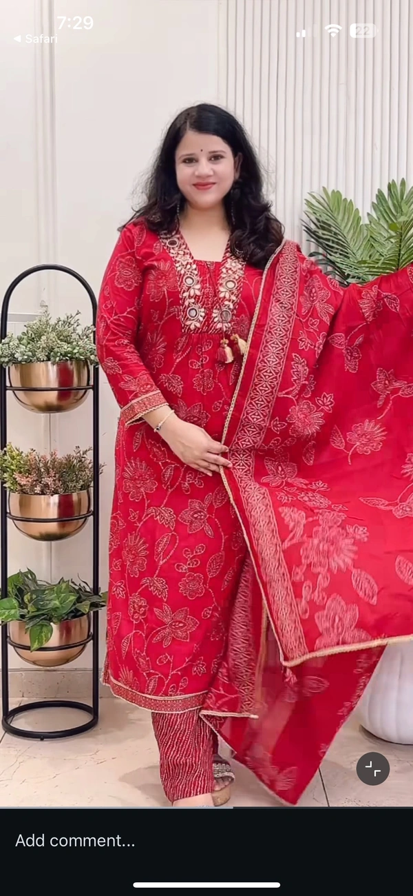 Red 3-Piece Straight Suit Cotton D.No.-579 - 38, Red