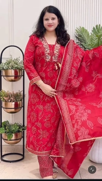 Red 3-Piece Straight Suit Cotton D.No.-579 - 44, Red