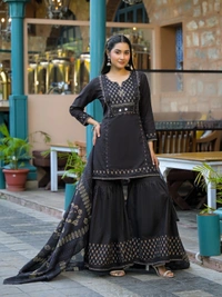 Black 3-Piece Dress Cotton D.No.-679 - 38, Black