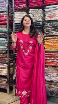 Hot Pink 3-Piece Straight Suit Cotton Embroidered D.No.-582 - 44, Hot Pink