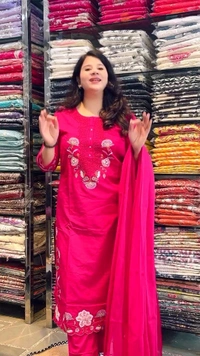 Hot Pink 3-Piece Straight Suit Cotton Embroidered D.No.-582 - 44, Hot Pink