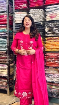 Hot Pink 3-Piece Straight Suit Cotton Embroidered D.No.-582 - 38, Hot Pink