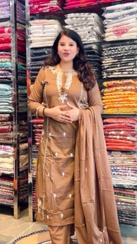 Brown 3-Piece Straight Suit Cotton Embroidered D.No.-584 - 38, Brown