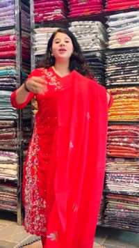 Red 3-Piece Straight Suit Cotton D.No.-585 - 38, Red