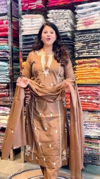 Brown 3-Piece Straight Suit Cotton Embroidered D.No.-584 - 38, Brown