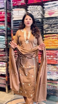 Brown 3-Piece Straight Suit Cotton Embroidered D.No.-584 - 38, Brown