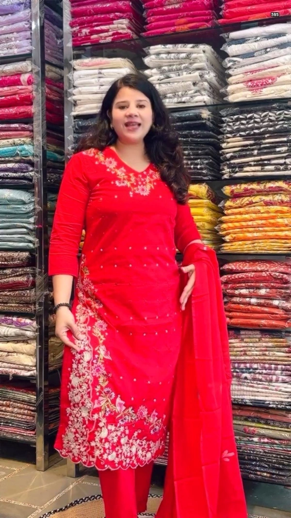 Red 3-Piece Straight Suit Cotton D.No.-585 - 38, Red
