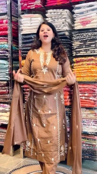 Brown 3-Piece Straight Suit Cotton Embroidered D.No.-584 - 38, Brown