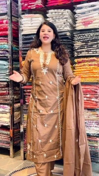 Brown 3-Piece Straight Suit Cotton Embroidered D.No.-584 - 38, Brown