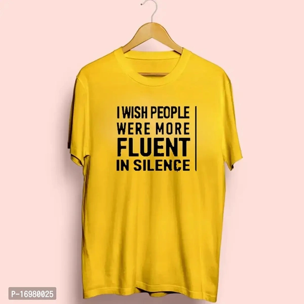 Relaible Yellow Cotton Blend Printed Round Neck T-shirt for Men  - Gold, M / L / XL