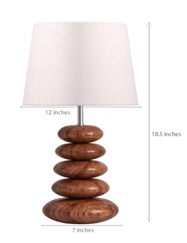 Wooden Pebble Table Lamp 18 Inches Height with 10 Inches Diameter Lamp Shade for Bedroom