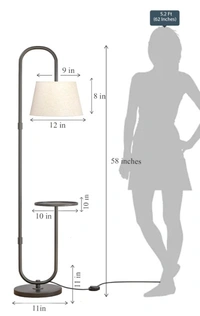 Modern Shelf Floor Lamp Standing Black  - 58 Inches Height 11inch Width