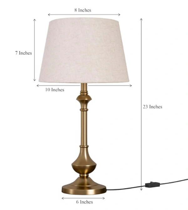 Brass Antique Gold Table Lamp Sleek Bedroom Off White 10 Inches Lampshade For Bedside Stylish