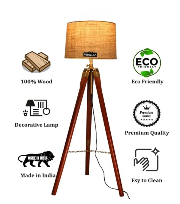 Wooden Italian Wooden Crafter Standard Size Tripod Floor Lamp With Jute Shade, Bulb And Holder,
