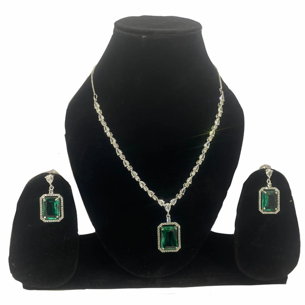 Shining Plant Jewellery Women's Mint Green Long Designer Rectangular AD Pendant Set with Earrings - American Diamonds - by Shining Plant - 10 Inch, Mint Green