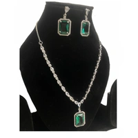 Shining Plant Jewellery Women's Mint Green Long Designer Rectangular AD Pendant Set with Earrings - American Diamonds - by Shining Plant - 10 Inch, Mint Green