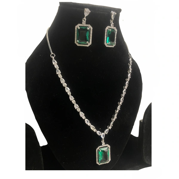 Shining Plant Jewellery Women's Mint Green Long Designer Rectangular AD Pendant Set with Earrings - American Diamonds - by Shining Plant - 10 Inch, Mint Green