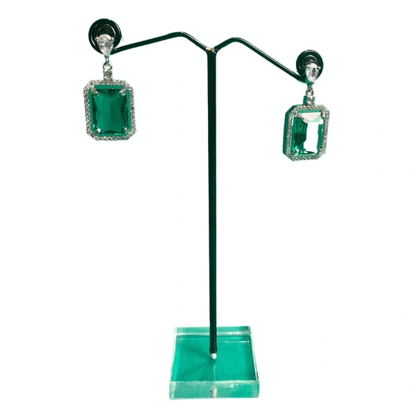 Shining Plant Jewellery Women's Mint Green Long Designer Rectangular AD Pendant Set with Earrings - American Diamonds - by Shining Plant - 10 Inch, Mint Green