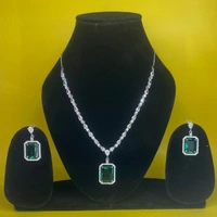 Shining Plant Jewellery Women's Mint Green Long Designer Rectangular AD Pendant Set with Earrings - American Diamonds - by Shining Plant - 10 Inch, Mint Green