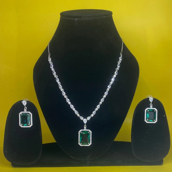 Shining Plant Jewellery Women's Mint Green Long Designer Rectangular AD Pendant Set with Earrings - American Diamonds - by Shining Plant - 10 Inch, Mint Green