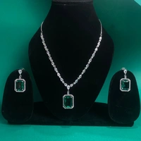 Shining Plant Jewellery Women's Mint Green Long Designer Rectangular AD Pendant Set with Earrings - American Diamonds - by Shining Plant - 10 Inch, Mint Green
