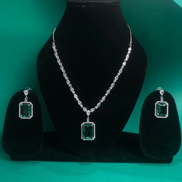 Shining Plant Jewellery Women's Mint Green Long Designer Rectangular AD Pendant Set with Earrings - American Diamonds - by Shining Plant - 10 Inch, Mint Green