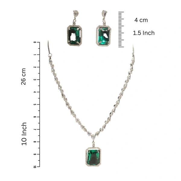 Shining Plant Jewellery Women's Mint Green Long Designer Rectangular AD Pendant Set with Earrings - American Diamonds - by Shining Plant - 10 Inch, Mint Green