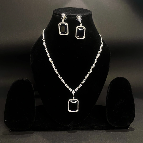 Shining Plant Jewellery Exquisite Vivid Violet Long Designer AD Pendant With Earrings Set - Sparkle with American Diamonds  - 10 Inch, Vivid Violet